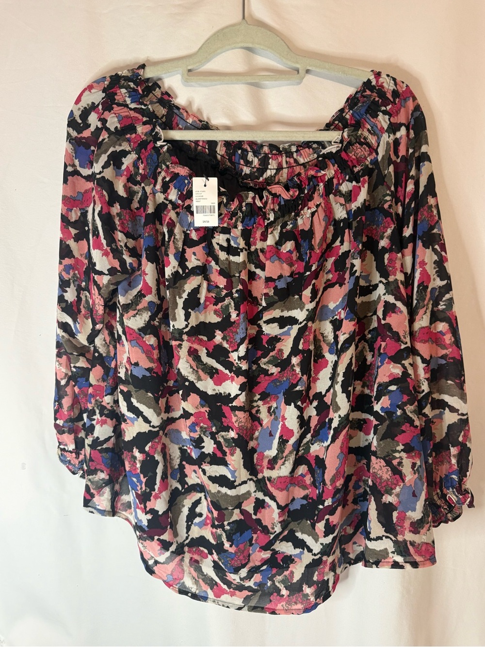 NWT Lane Bryant 14/16 Plus Abstract Floral Peasant Blouse Long Sleeve Lined